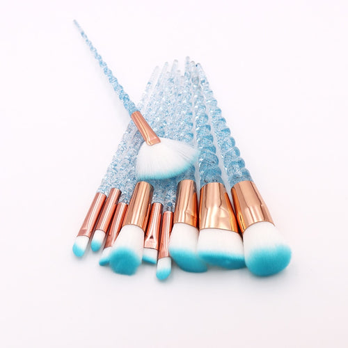 10pcs Blue Unicorn Makeup Brushes Set
